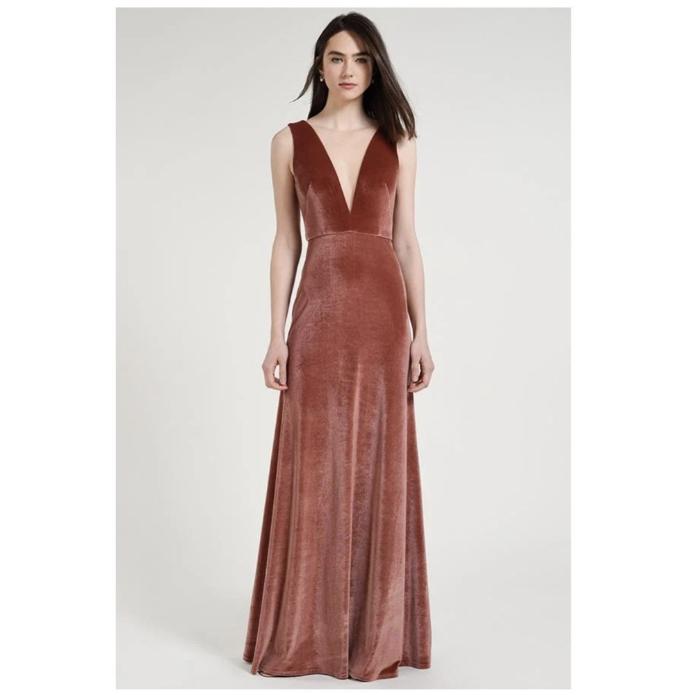Jenny Yoo Hollis Bridesmaid Formal Dress Cinnamon Rose Size 10 Velvet Maxi Gown